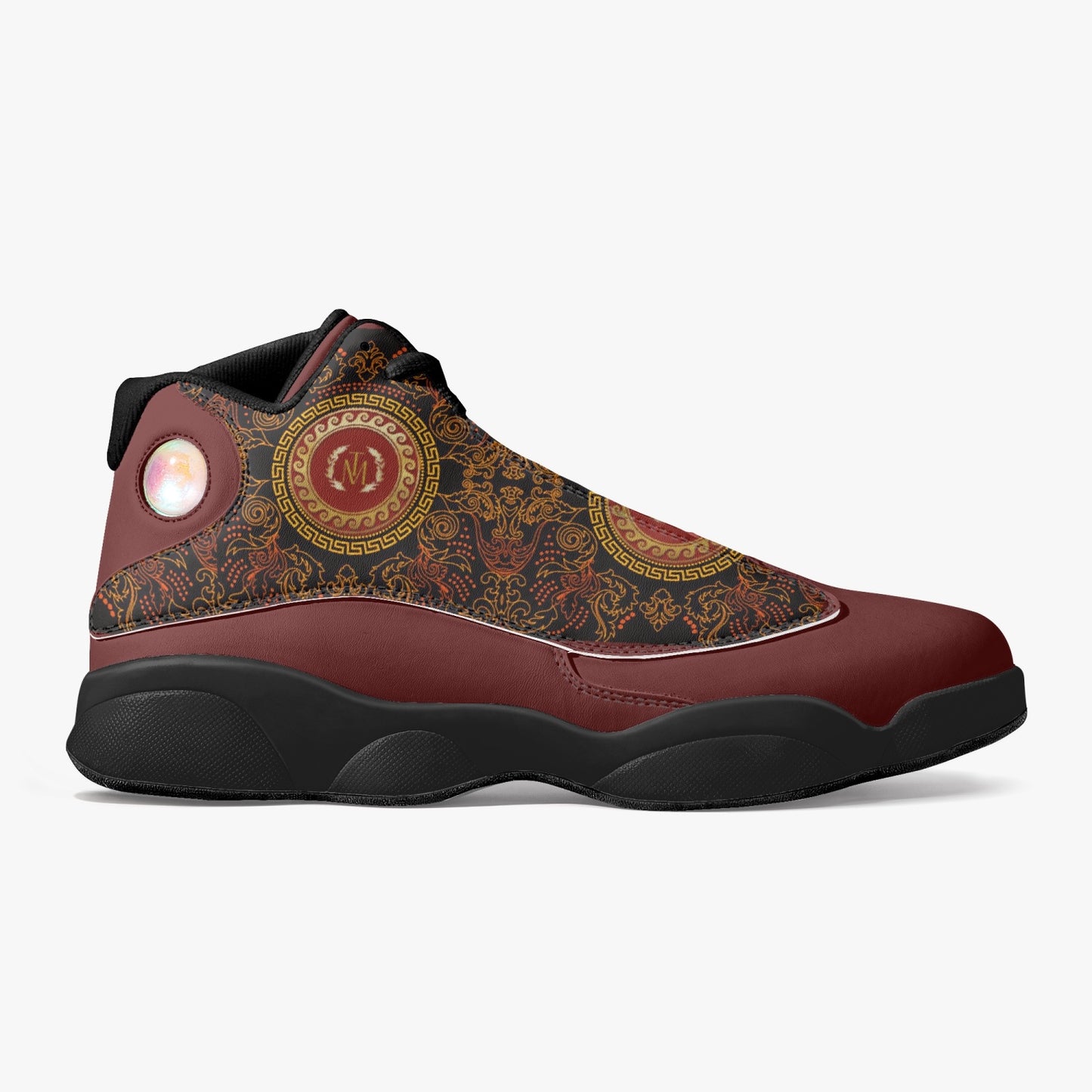 TM Greca Burgundy. Black Sole High-Top Leather Basketball Sneakers (J-Edition)