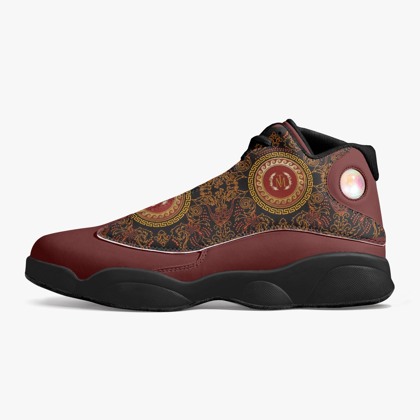 TM Greca Burgundy. Black Sole High-Top Leather Basketball Sneakers (J-Edition)