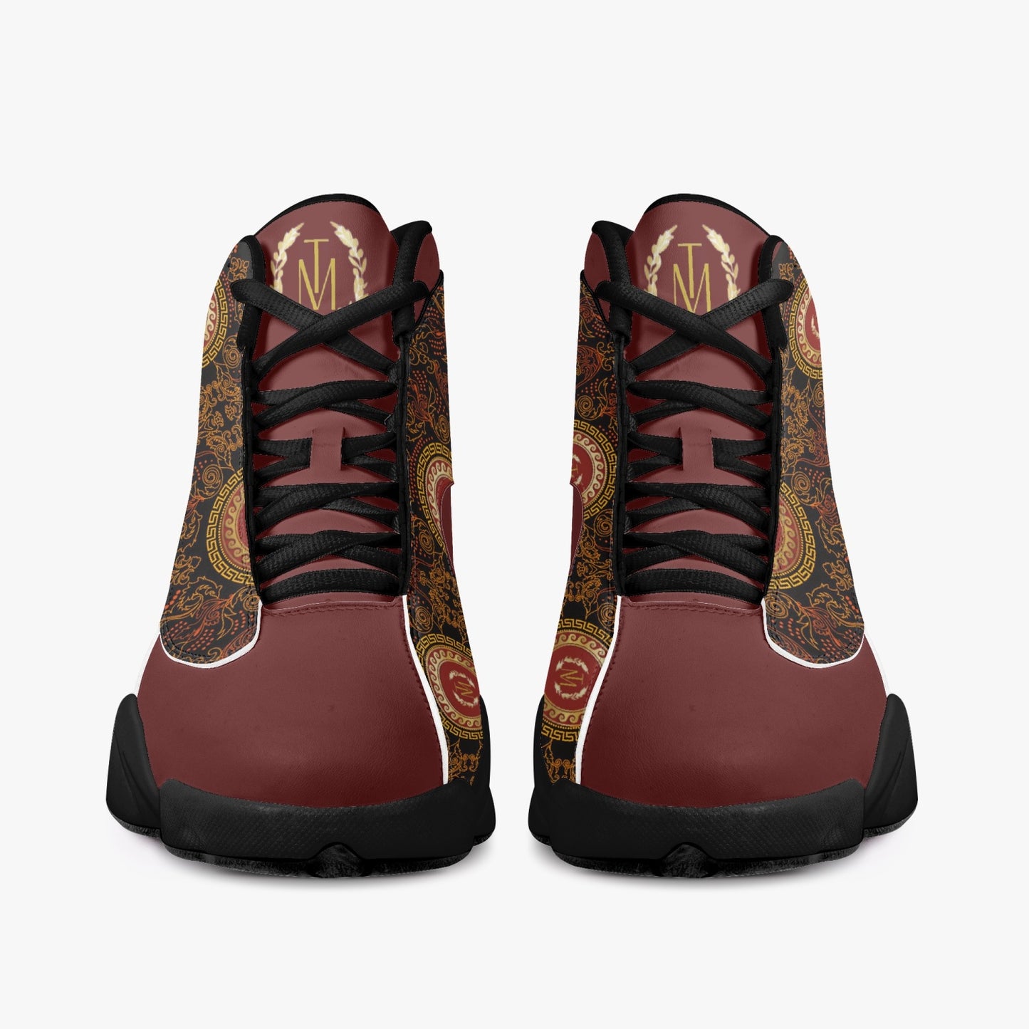 TM Greca Burgundy. Black Sole High-Top Leather Basketball Sneakers (J-Edition)