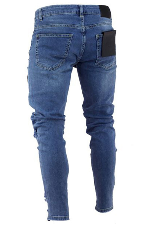 Men's Fashion Frayed Slim Fit Long Jeans Army Logo