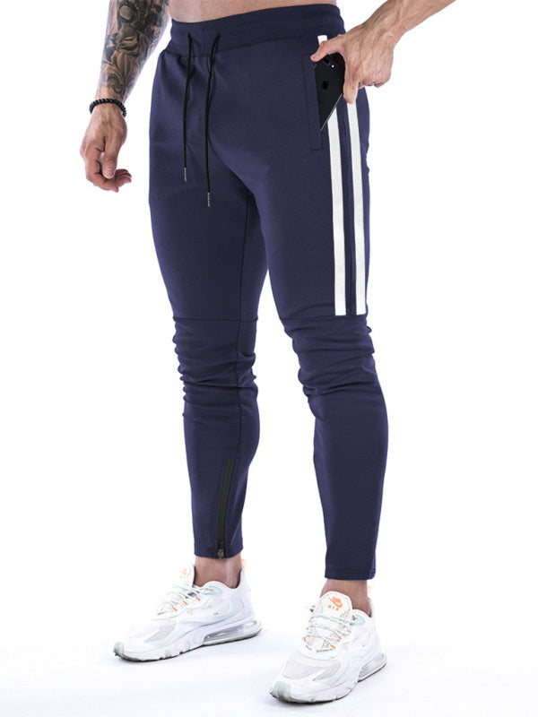 Men's Contrasting Stripe Zippered Training Sweatpants