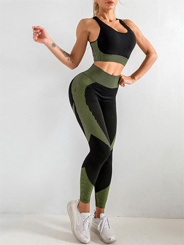 Women's Halter Neck Yoga Tank Top + High Waist Tight Yoga Pants Two-Piece Set