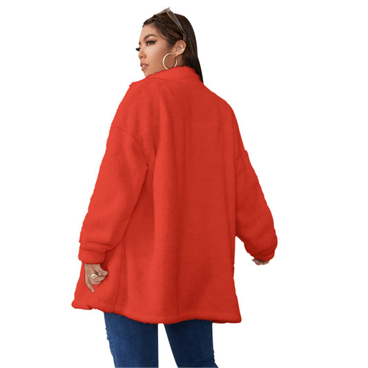 TM Women's Borg Fleece Stand-up Collar Coat With Zipper Closure (RED)