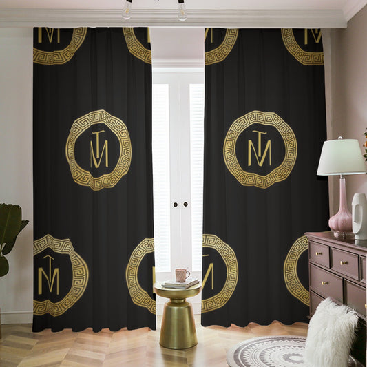 TM Black Gold Stencil Circle Blackout Curtains | 265(gsm)