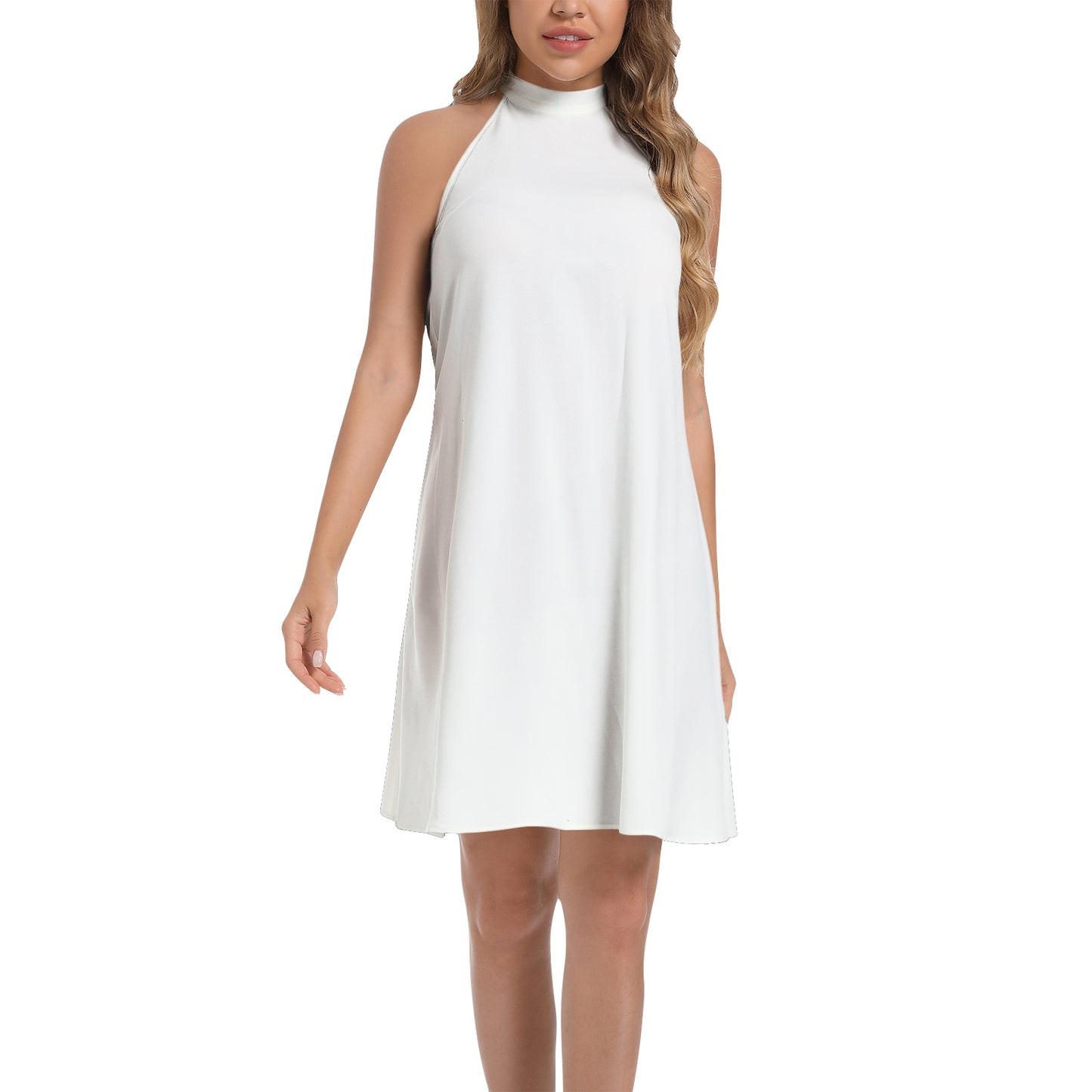 TM White Luxury Tie Back Halter Neck Flared Dress