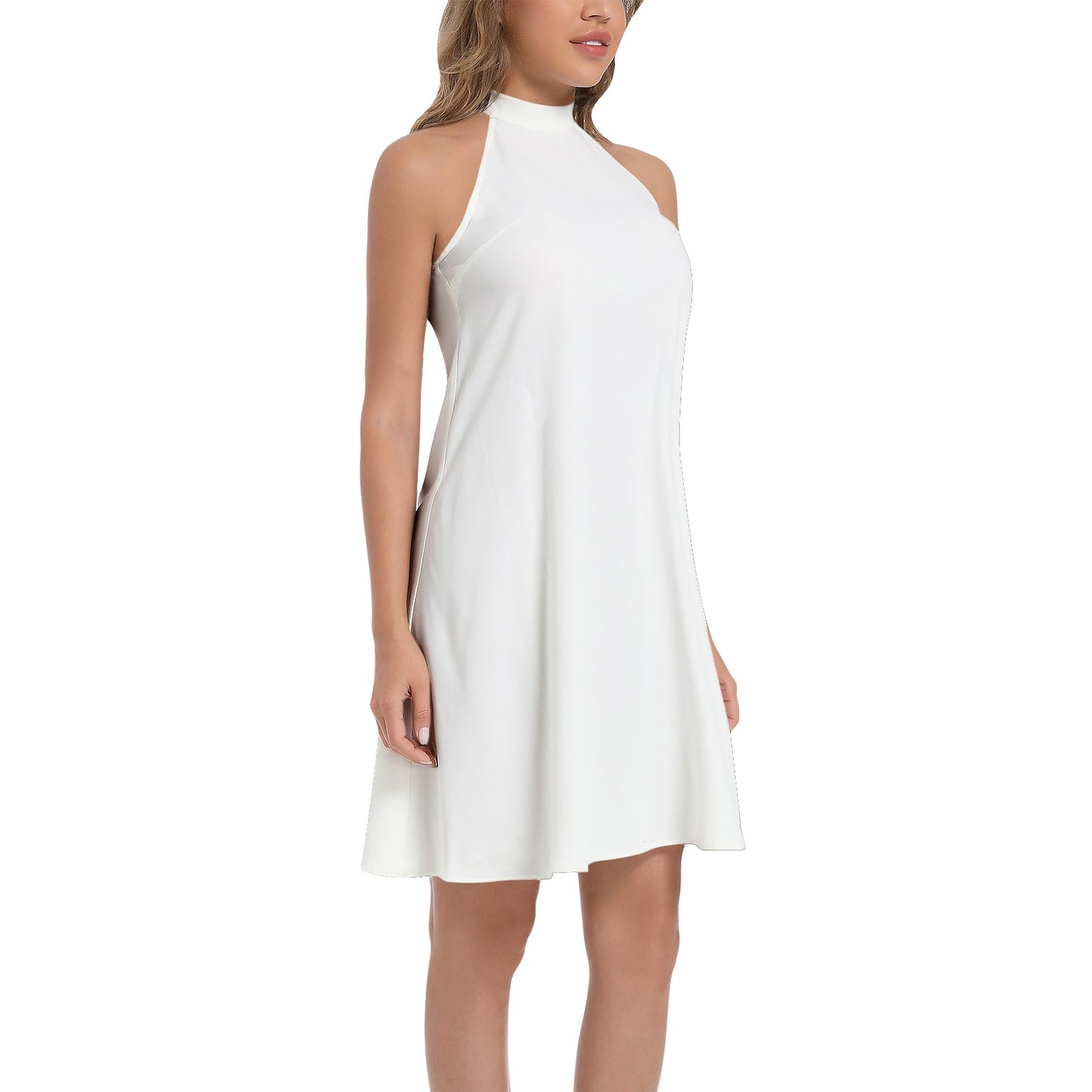 TM White Luxury Tie Back Halter Neck Flared Dress